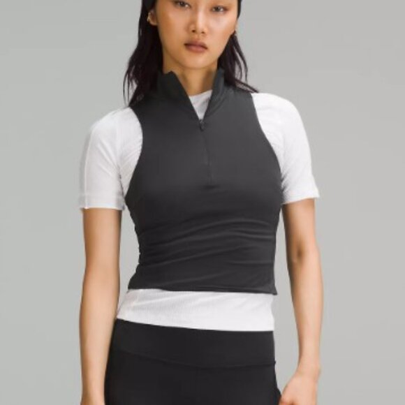 Tight-Fit Lined Half-Zip Tank Top Black - Picture 1 of 3